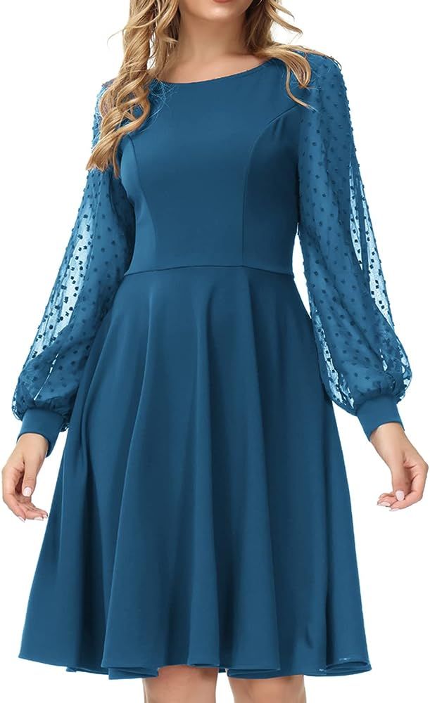 JASAMBAC Women's Long Bishop Sleeve Dress Elegant A-Line Cocktail Party Dress | Amazon (US)