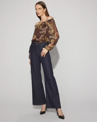 Women's Petite High-Rise Belted Wide-Leg Jeans in Dark Wash Denim size 00 | White House Black Market | White House Black Market