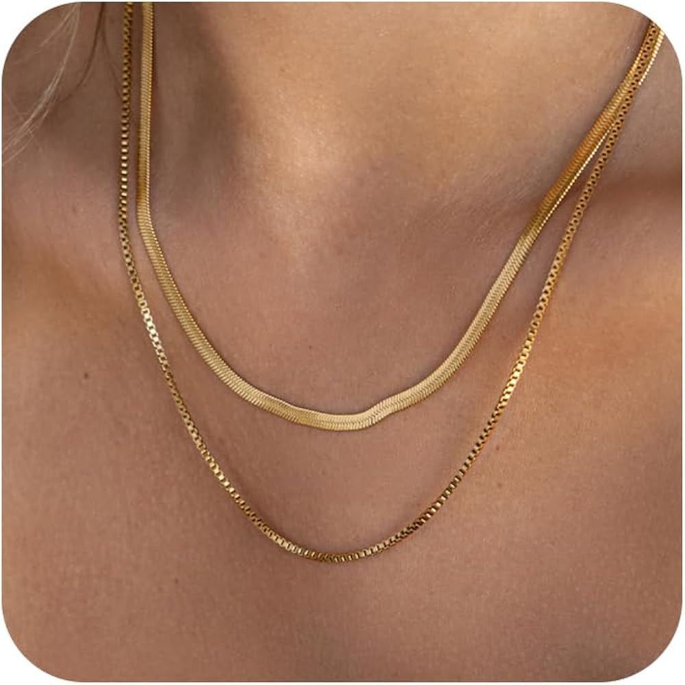 Herringbone Necklace for Women,Dainty Gold Necklace,14k Gold Plated Snake,Gold Chain Choker Neckl... | Amazon (US)