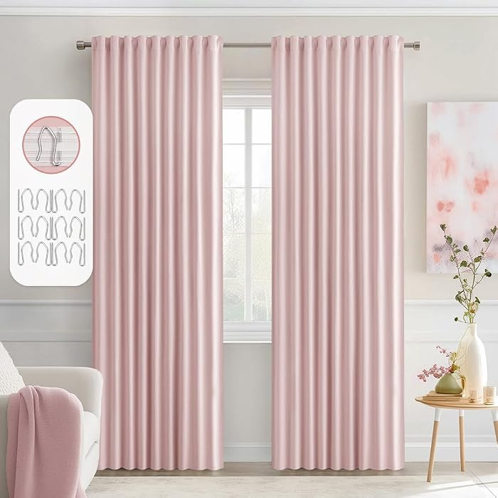 MIULEE Light Pink Back Tab Blackout Curtains 52x84 Inch Length 2 Panels Set | Amazon (US)