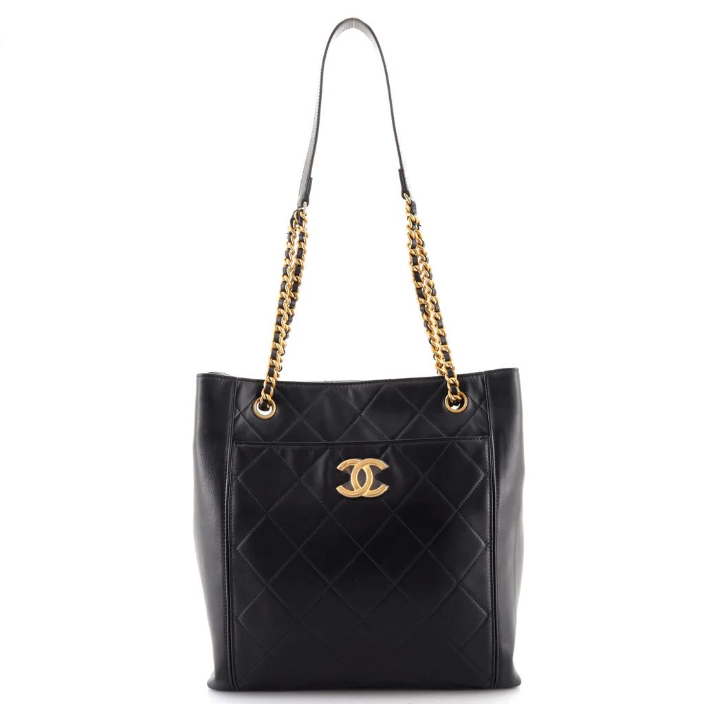 Chanel CC Front Pocket Shopping Tote Quilted Calfskin Small Black 11703233 | Rebag