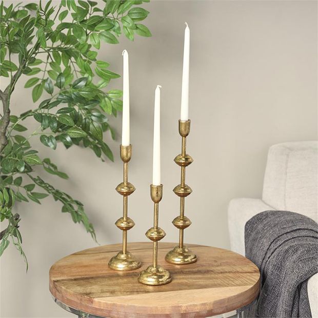 Modern Chic Textured Gold Finish Candle Holder Set of 3 | Antique Farm House