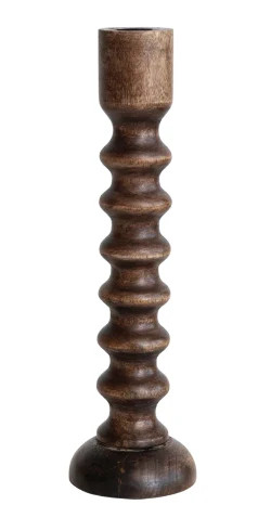 Hand-Carved Mango Wood Taper Holder, Walnut Finish 17" | Dwell Home Co.