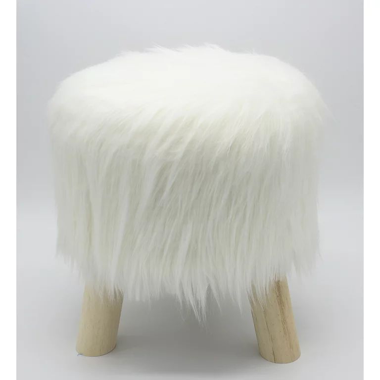 Fennco Styles Mongolian Long Hair Faux Fur Stool (Ivory) | Walmart (US)
