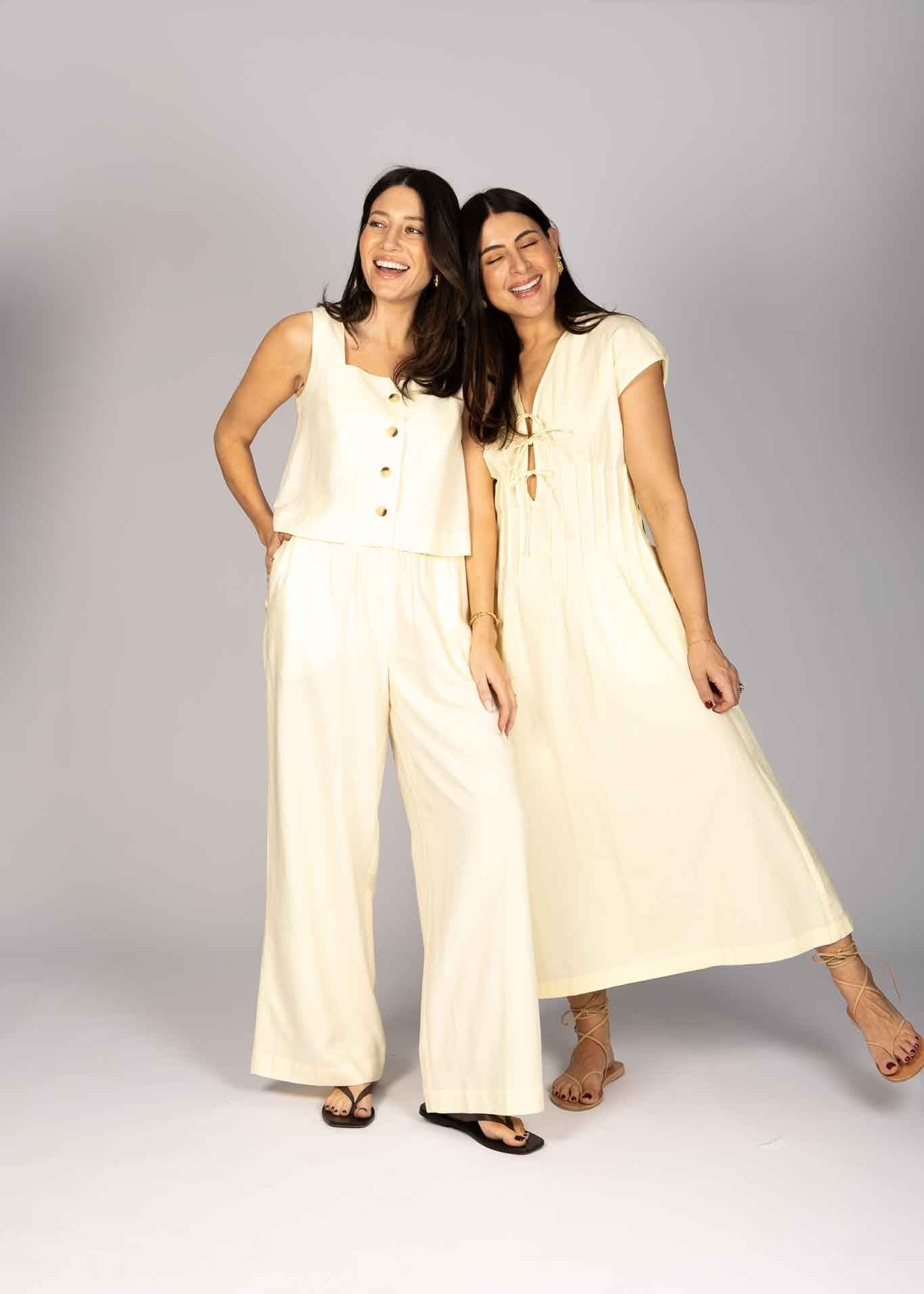 LINEN BLEND WIDE LEG TROUSERS - LIMONCELLO | WAT The Brand
