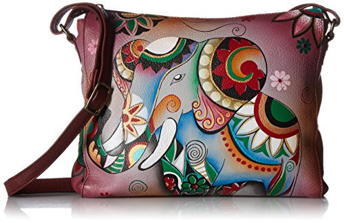Anna By Anuschka Womens Hand-Painted Genuine Leather Slim Medium Crossbody - Retro Elephant, Retro Elephant | Amazon (US)