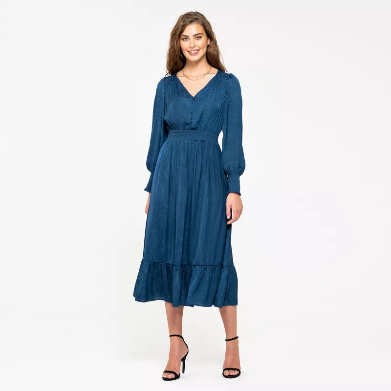 August Sky Women's Smocked Cinched Midi Dress | Target