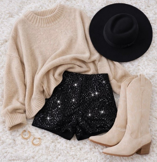Sequins but make it cozy ✨
Paired these sparkly shorts with an oversized neutral sweater and cowboy boots for the perfect mix of comfy + glam. Shop the look on my LTK 🤍



#LTKgrwm #LTKootd #LTKSeasonal