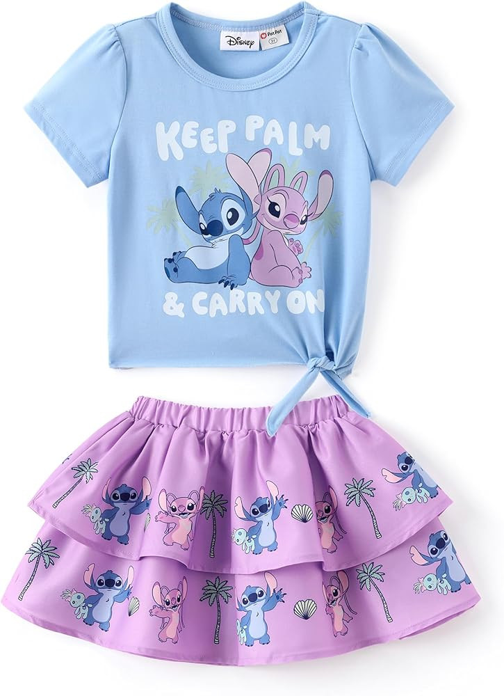 Disney Frozen Elsa Stitch Minnie Princess Toddler Girls' T-Shirt & Double Ruffle Skirt 2 Piece Ou... | Amazon (US)