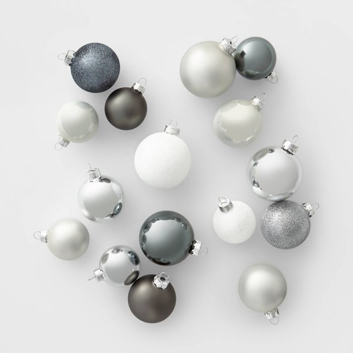 42ct Glass Round Christmas Ornament Set Silver White & Clear - Wondershop™ | Target