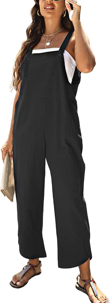 Women's Casual Loose Petal Hem Baggy Cotton Linen Overalls Jumpsuits Romper Suits Wide Leg Pants | Amazon (US)