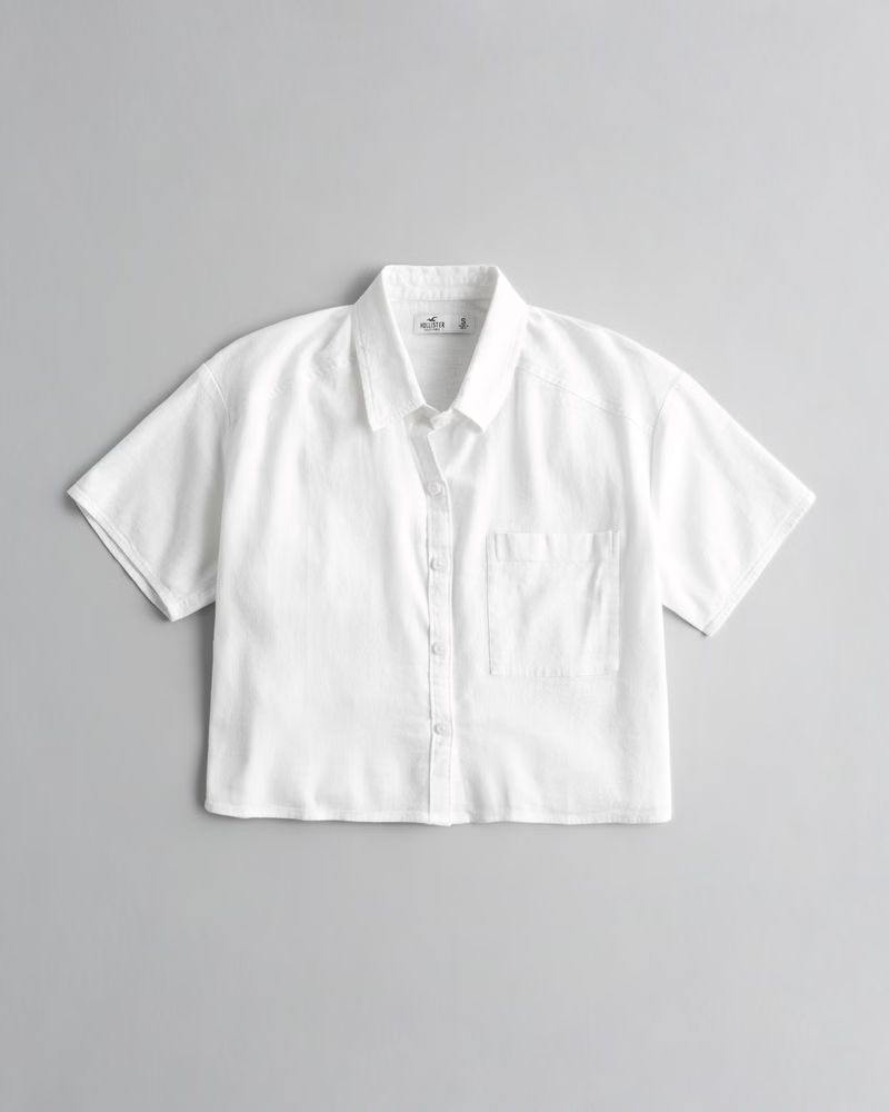 Girls Oversized Linen Blend Short-Sleeve Shirt | Girls Tops | HollisterCo.com | Hollister (US)