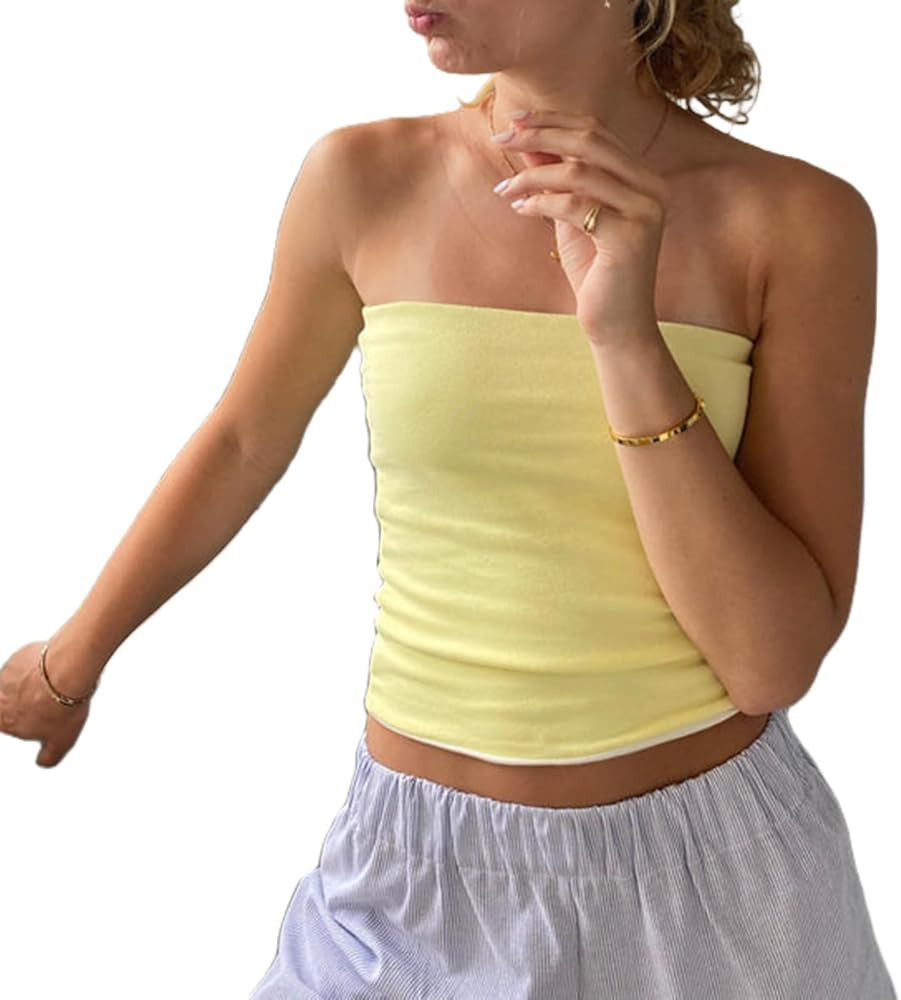 Y2k Tube Top for Women Sexy Strapless Sleeveless Vintage Off Shoulder Slim Fit Crop Tank Aestheti... | Amazon (US)