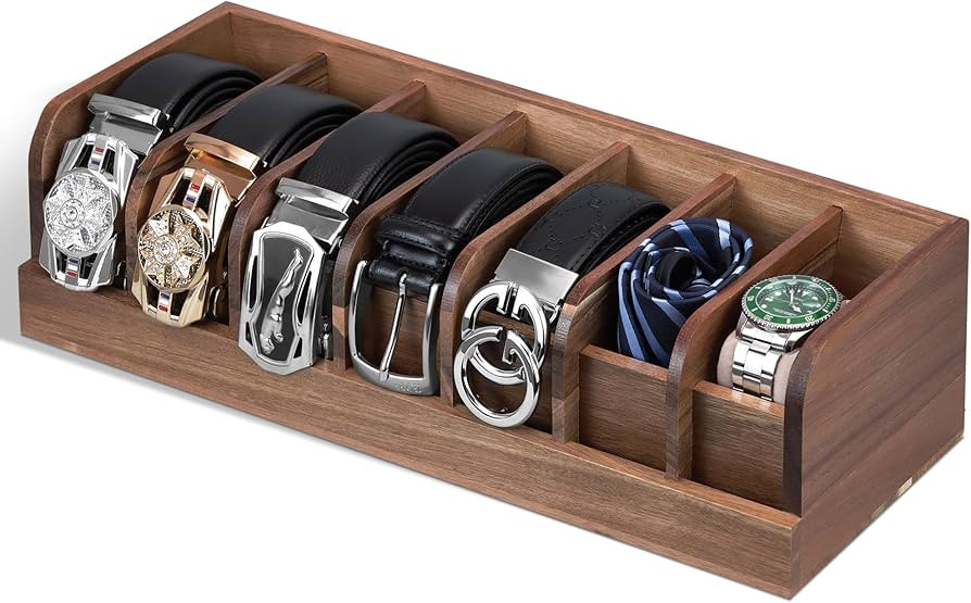 Belt organizer, 7 compartment belt holder belt hanger closet and belt organizer for drawer,belt r... | Amazon (US)