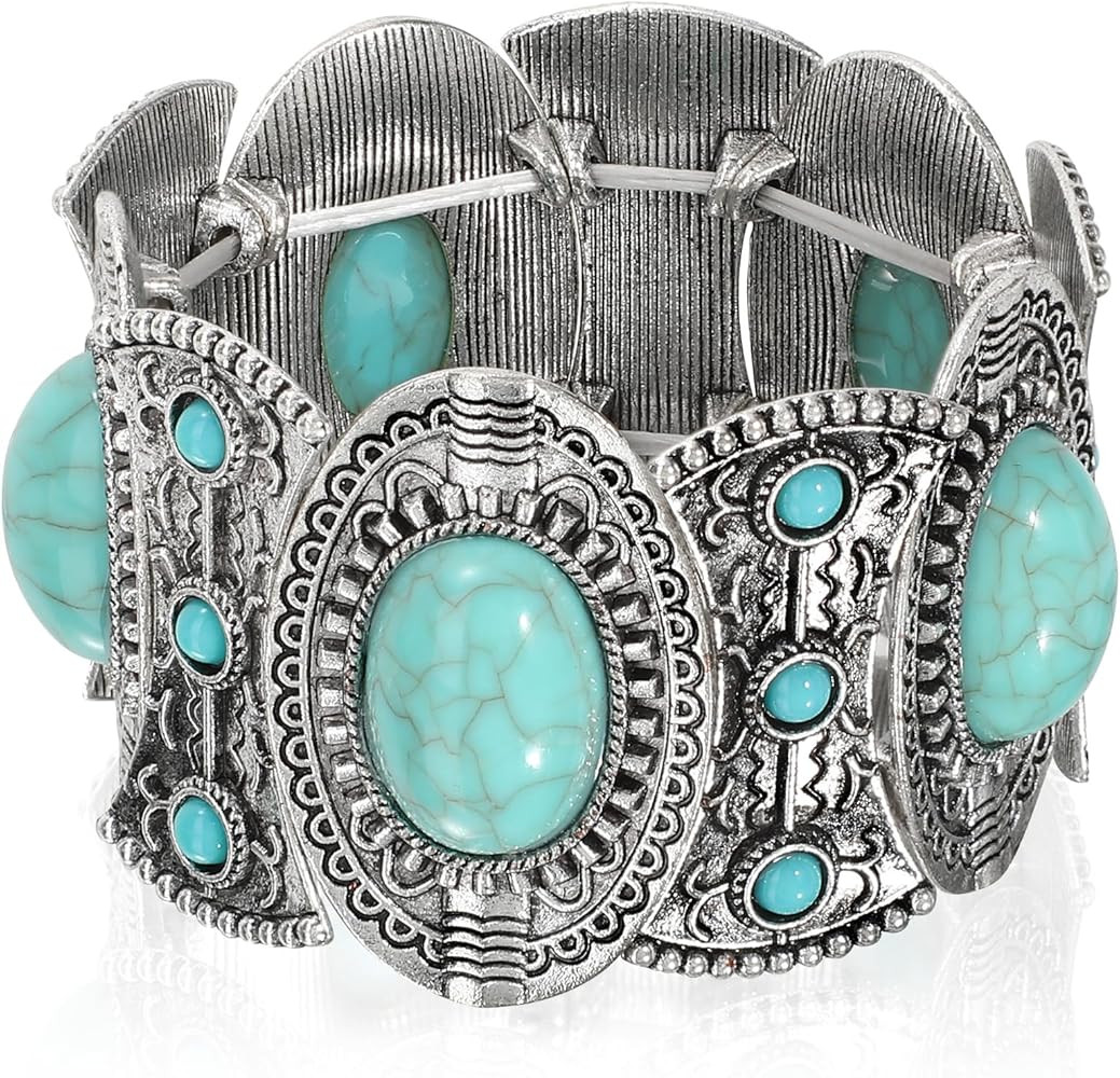 Turquoise Bracelet for Women Boho Bracelets Vintage Western Cowgirl Bangle Bracelet Stretch Turqu... | Amazon (US)