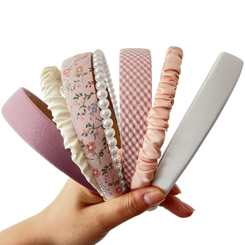 YONOY 7Pcs Fashion Headband Set with Different Designs: Non-Slip Padded Headbands, Cute Pearl and Vintage Wide Styles for Women and Girls (Pink) | Amazon (US)