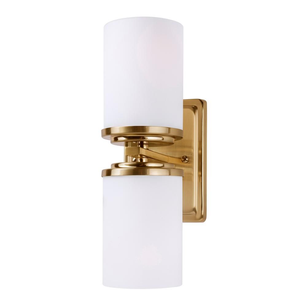 Duo 2-Light Soft Gold Wall Sconce Vanity Light with Satin Opal Glass | The Home Depot
