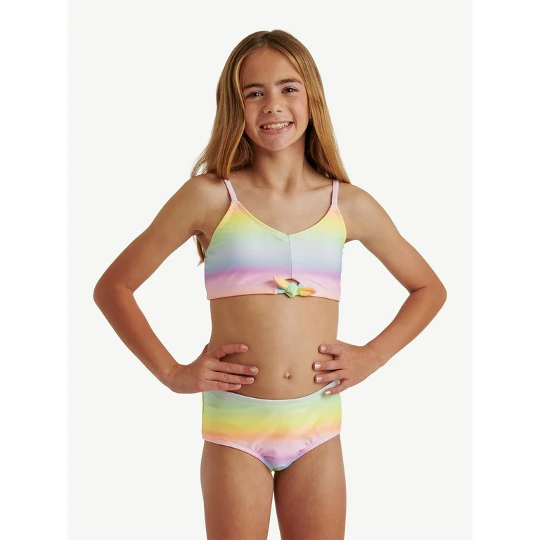 Justice Girls Two Piece Ombre Tie Front Bikini Swimsuit, Sizes XS-XL | Walmart (US)
