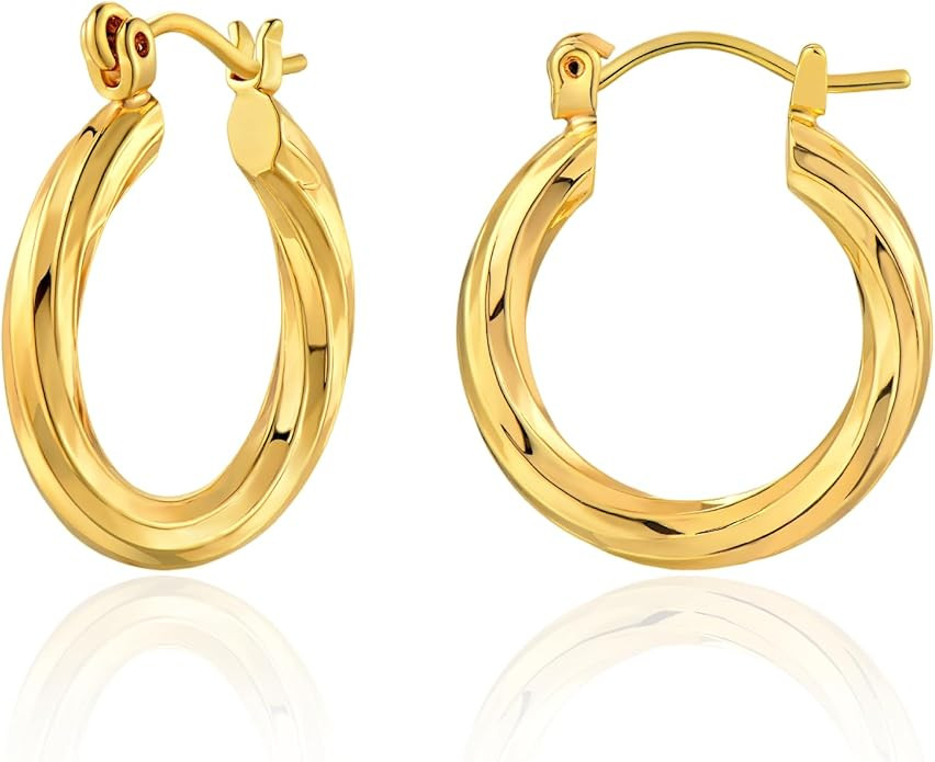 GDCOIN Gold Chunky Hoop Earrings for Women 14K Gold Plated S925 Huggie Hoop Earrings, Gold Polish... | Amazon (US)