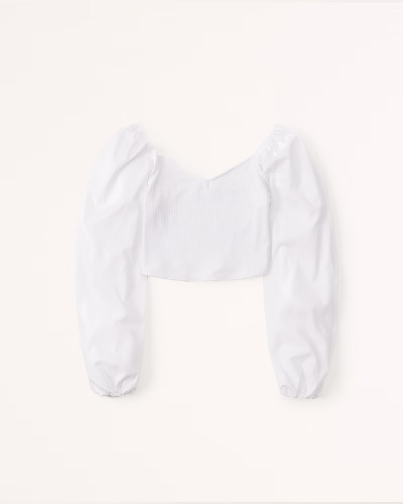 Long-Sleeve Mixed Fabric Puff Sleeve Top | Abercrombie & Fitch (US)