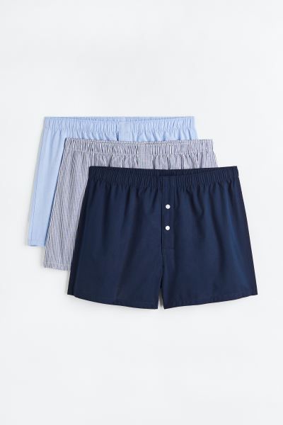 3-pack Woven Cotton Boxer Shorts - Dark blue/striped - Men | H&M US | H&M (US + CA)
