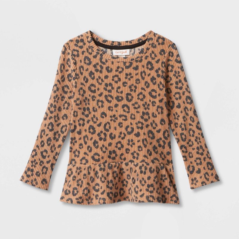 Toddler Girls' Animal Print Cozy Ribbed Top - Cat & Jack™ Brown | Target