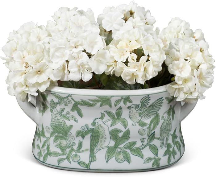 ChinaFurnitureOnline Green and White Chinoiserie Bird and Flower Motif Chinese Porcelain Footbath... | Amazon (US)