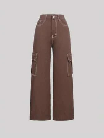 SHEIN Teen Girl Flap Pocket Side Cargo Jeans | SHEIN