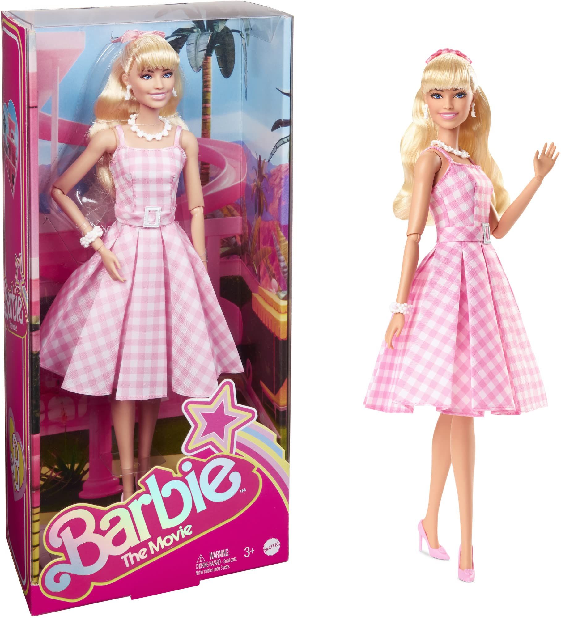 Barbie The Movie Doll, Margot Robbie as Barbie, Collectible Doll Wearing Pink and White Gingham D... | Amazon (UK)