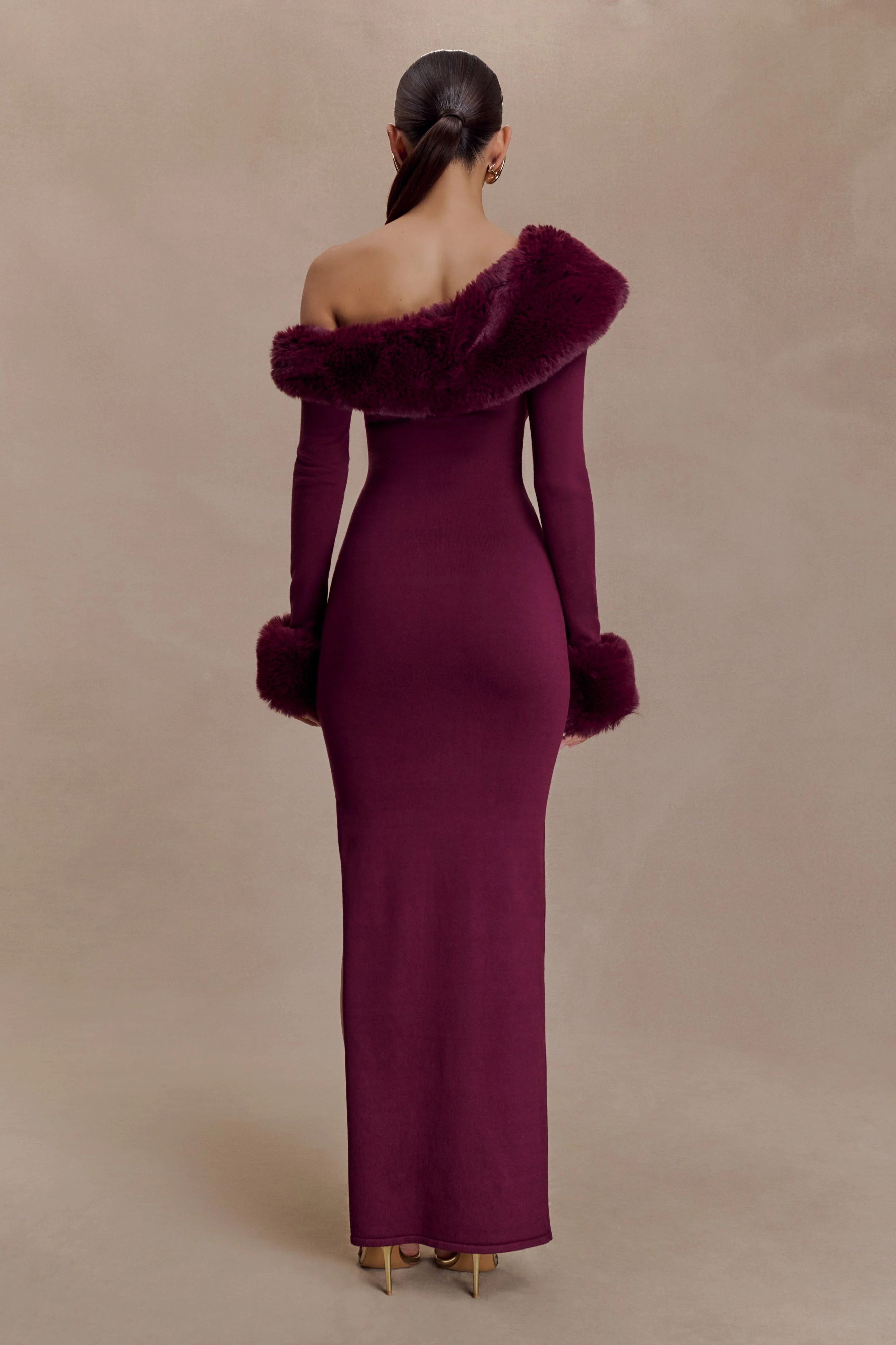 Karleigh Faux Fur Knit Maxi Dress - Plum | MESHKI US