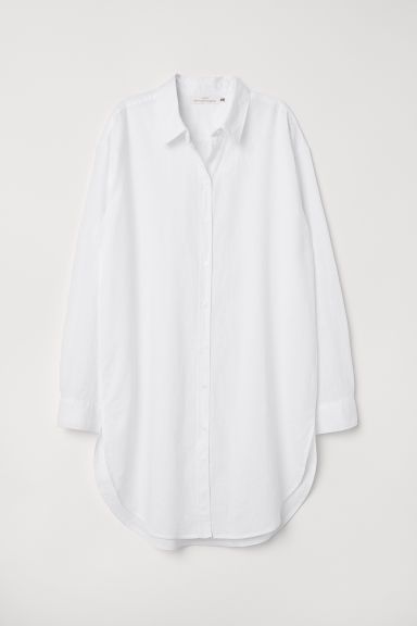 H & M - Long Linen-blend Shirt - White | H&M (US + CA)