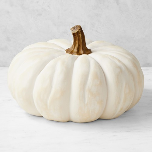 Outdoor Pre-Lit Faux Pumpkins, White, Medium | Williams-Sonoma