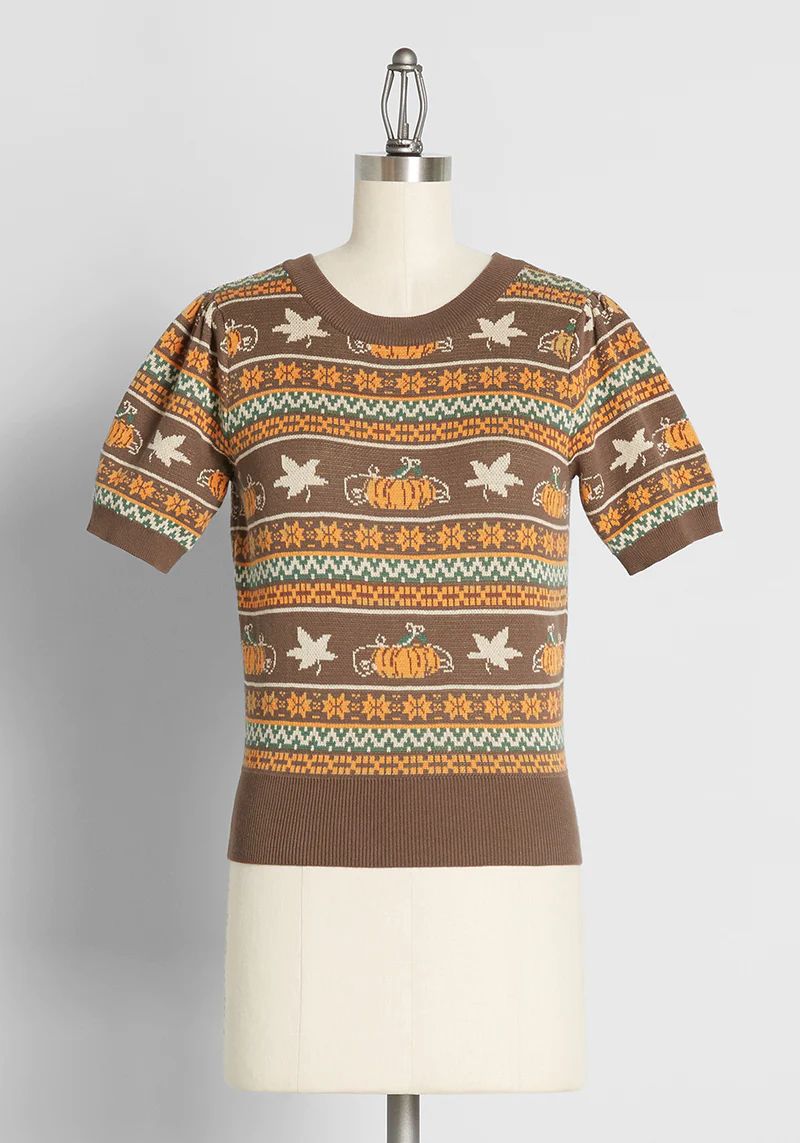 Pumpkin Promises Fair Isle Short Sleeve Sweater | ModCloth