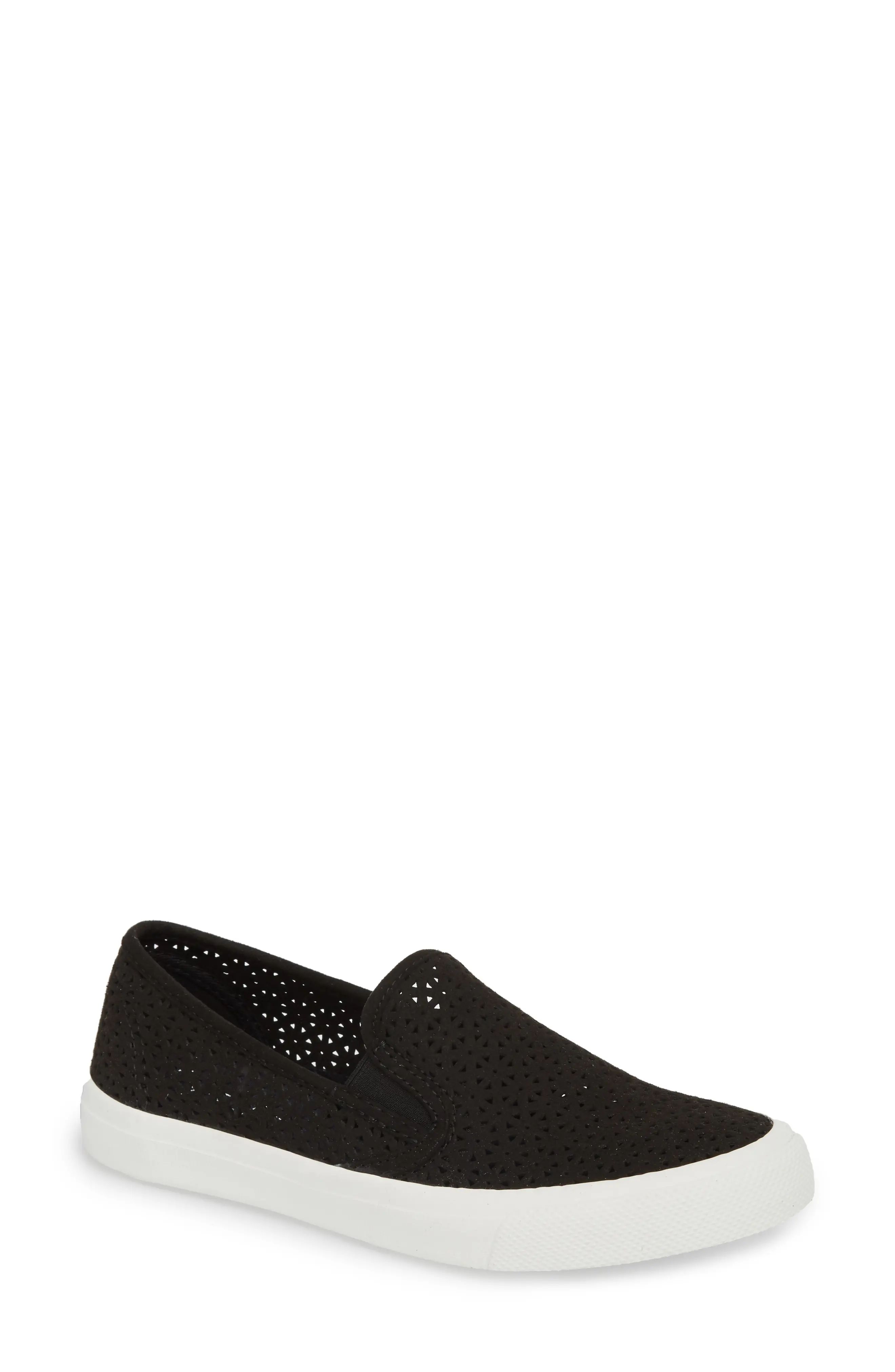 Women's Sperry Seaside Nautical Perforated Slip-On Sneaker, Size 6 M - Black | Nordstrom