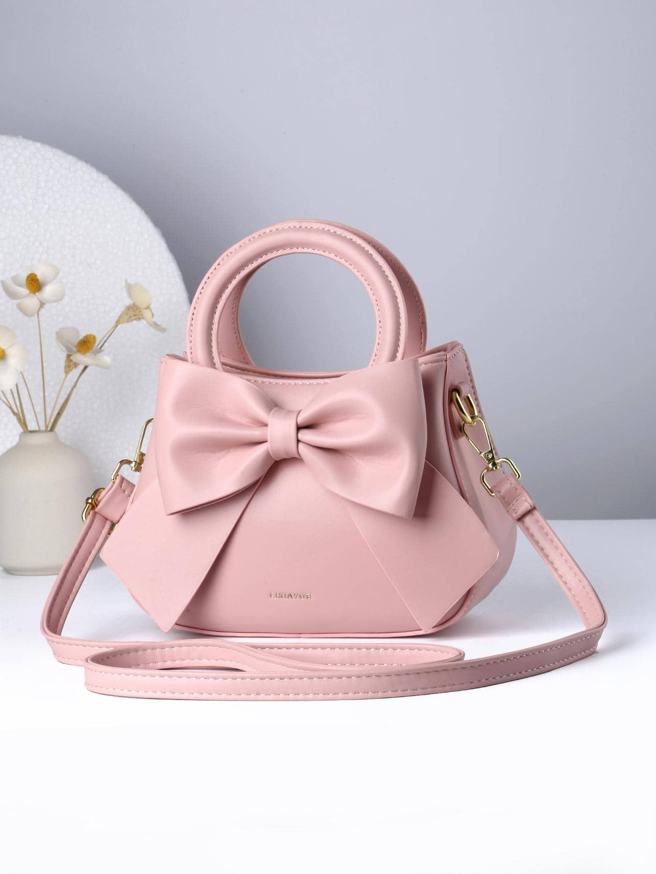 Letter Graphic Bow Decor Satchel Bag Double Handle | SHEIN