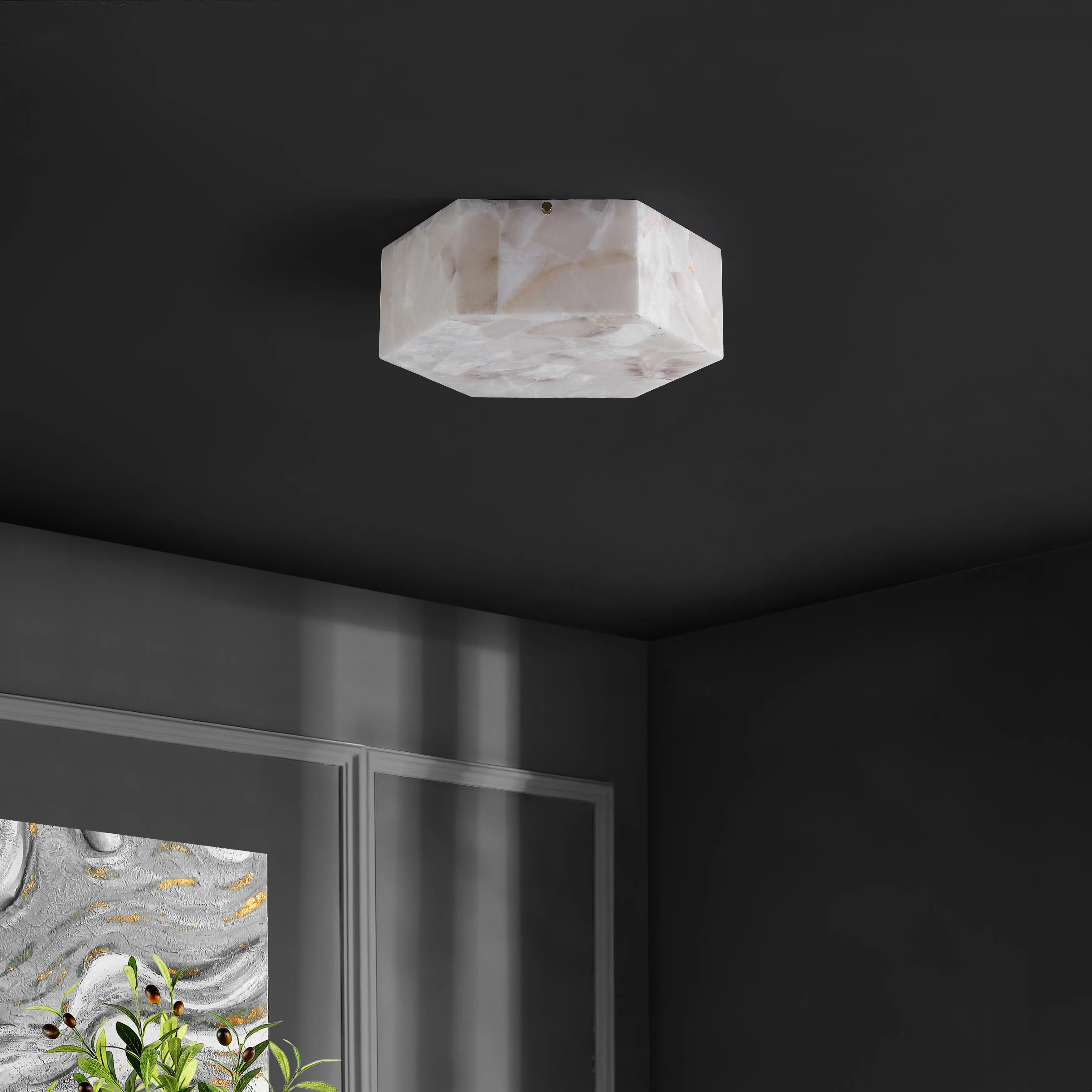 Ardythe, 2 Light, 14 Inch, Alabaster/Metal Semi-Flush Mount | Wayfair North America
