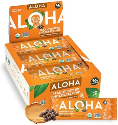 ALOHA Organic Plant Based Protein Bars |Peanut Butter Chocolate Chip | 1.98 Oz (Pack of 12) | Veg... | Amazon (US)