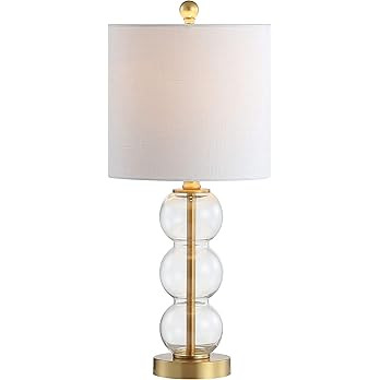 JONATHAN Y 21" Clear/Brass Gold Glass Table Lamp for Bedroom and Living Room, White Linen Shade, ... | Amazon (US)