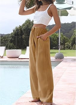 Duyang Womens Cotton Linen Palazzo Pants Drawstring Elastic Waist Casual Wide Leg Trousers with P... | Amazon (US)