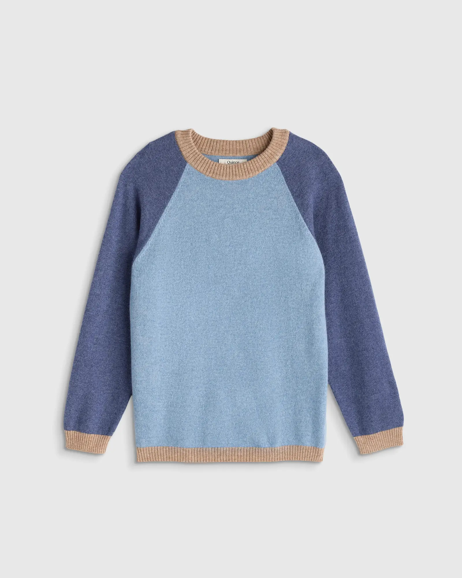 Colorblock Cashmere Crewneck Sweater - Kid in Soft Blue Colorblock | Quince