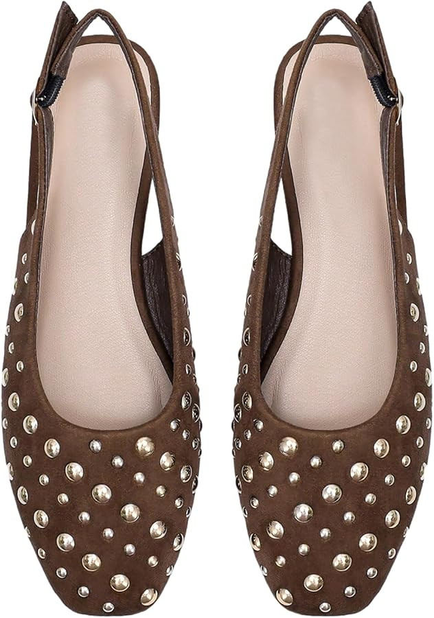 Women's Studded Slingback Flats Closed Toe Low Heel Ballet Flats Casual Party Cap Toe Dressy Shoe... | Amazon (US)