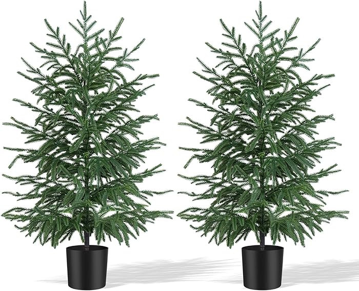 2 Pack 3FT Artificial Norfolk Pine Tree with Pot - UV Protection Faux Tree Fake Plants with PE Br... | Amazon (US)