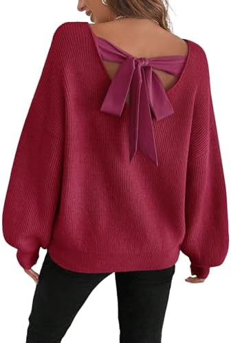 ZAFUL Women's Bow Chunky Knit Sweater Crew Neck Long Sleeve Knitted Sweater Trendy Fall Winter Pu... | Amazon (US)