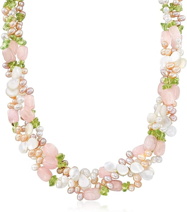 Ross-Simons 4-5mm Multicolored Cultured Pearl and Multi-Gemstone Torsade Necklace With Sterling S... | Amazon (US)