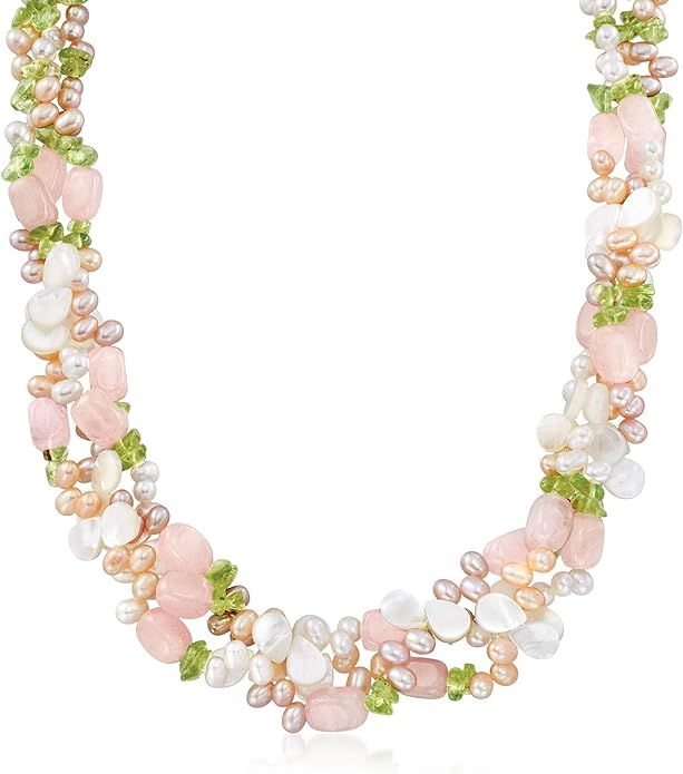 Ross-Simons 4-5mm Multicolored Cultured Pearl and Multi-Gemstone Torsade Necklace With Sterling S... | Amazon (US)