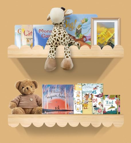 icnjdMopclean Scalloped Shelves for Nursery - Wall Book Shelves for Kids Room, Nursery Bookshelf for Wall Set of 2, Floating Book Shelves Wood, 20 Inches | Amazon (US)