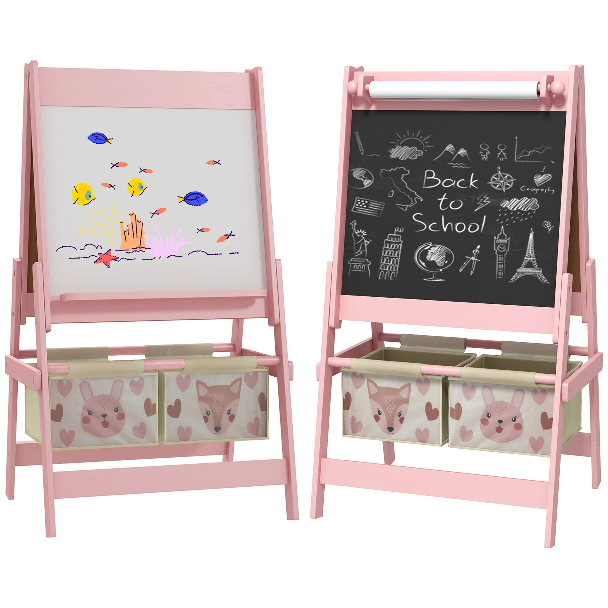 Qaba Art Easel for Kids with Paper Roll, Blackboard, Whiteboard, Pink | Wayfair North America
