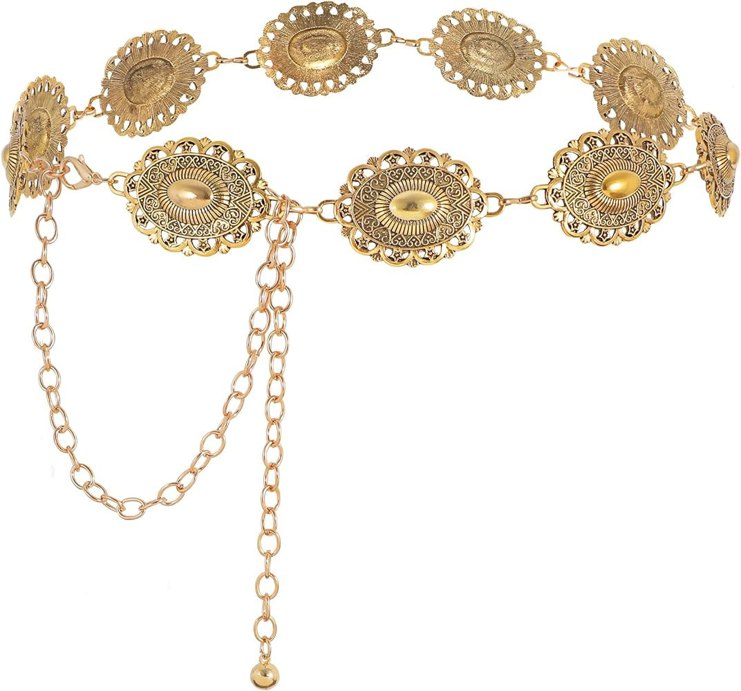 Women Boho Chain Belts for Jeans Dresses Western Silver Concho Waist Chain Links Belt for Women A... | Amazon (CA)