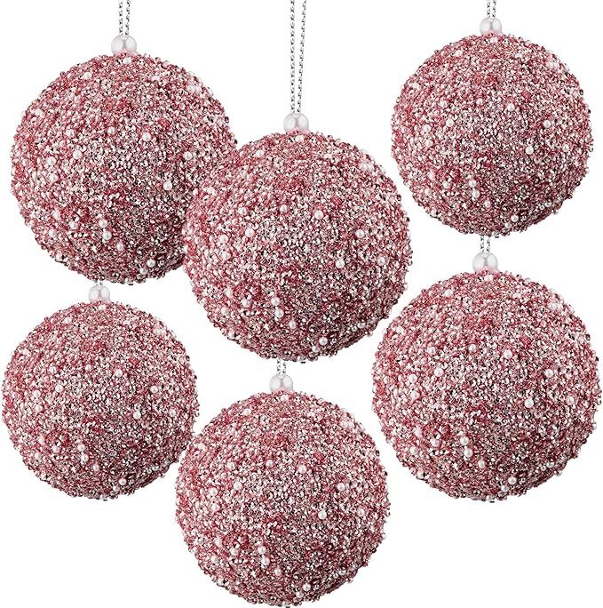 Poen 6 Pcs Christmas Ball Ornaments 4.13 Inch Christmas Tree Ornaments Hanging Sequin Glitter Bal... | Amazon (US)