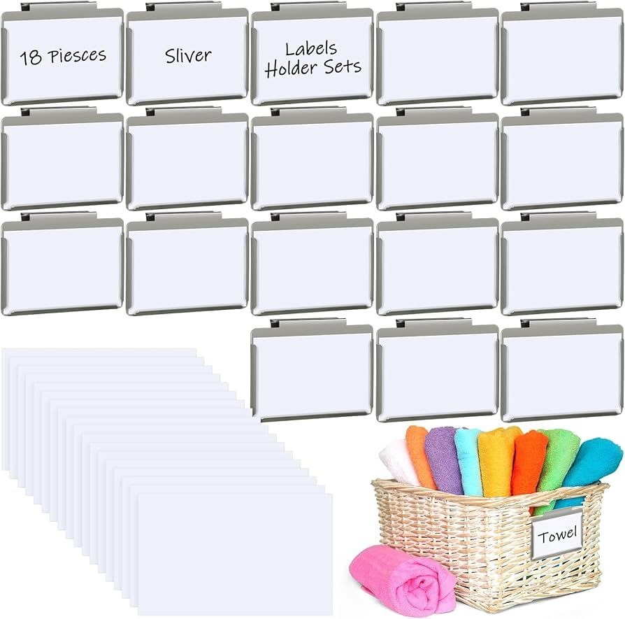 Basket Bin Labels Clips Label Holders Stainless Label Holders Removable Metal Bin Clips with Repl... | Amazon (US)